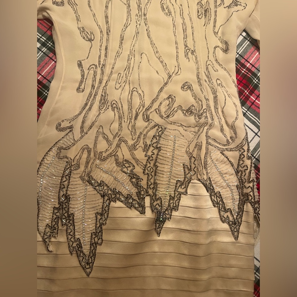 VINTAGE RARE "Fabrice" 80s/90s beaded cream cocktail dress - Picture 3 of 6